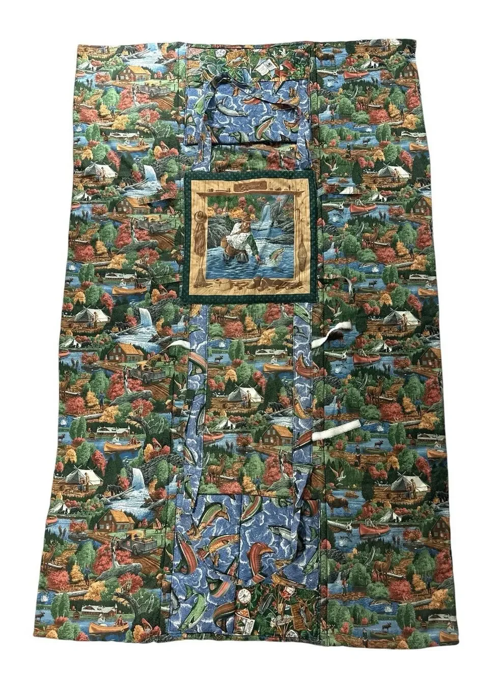 Vintage Fishing Duck Picnic Blanket Convertible Tote Bag Trout Cabin 41x65